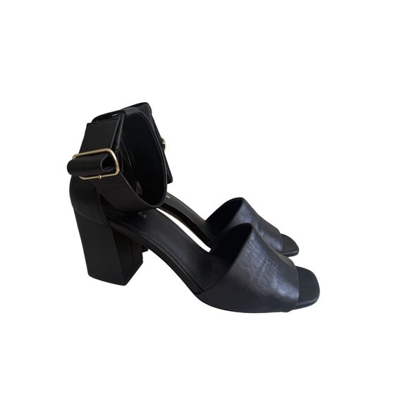 VIA SPIGA Black Leather Ankle Strap Sandals Heels Size 7.5 - Picture 4 of 12